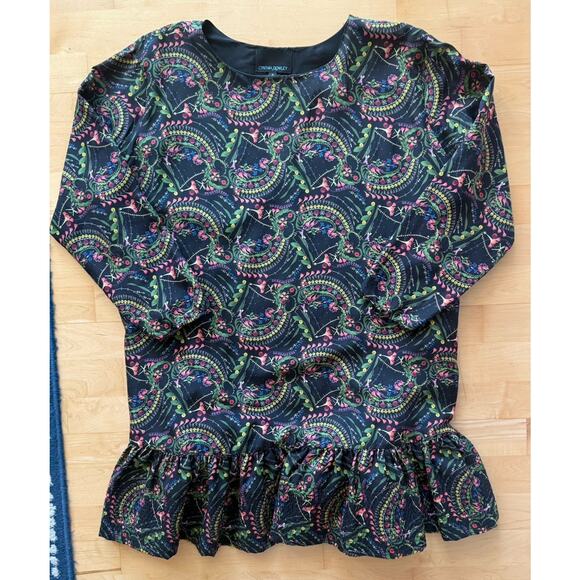 CYNTHIA ROWLEY Black Floral Ruffle Hem Swing Flounce Dress Long Sleeve 8 - Picture 2 of 4